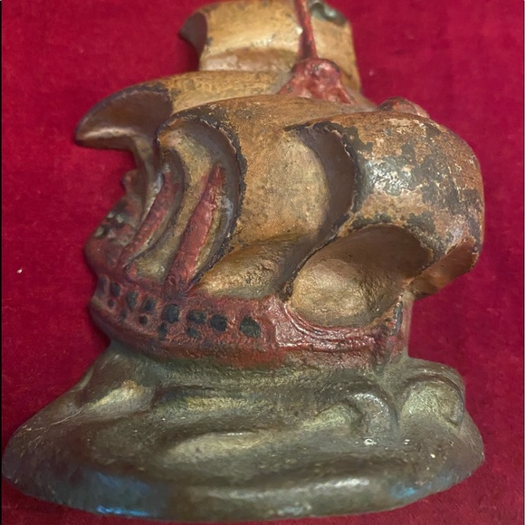 Antique CAST IRON Bookends NAUTICAL Signed and numbered Spaniard Ships - Picture 7 of 10